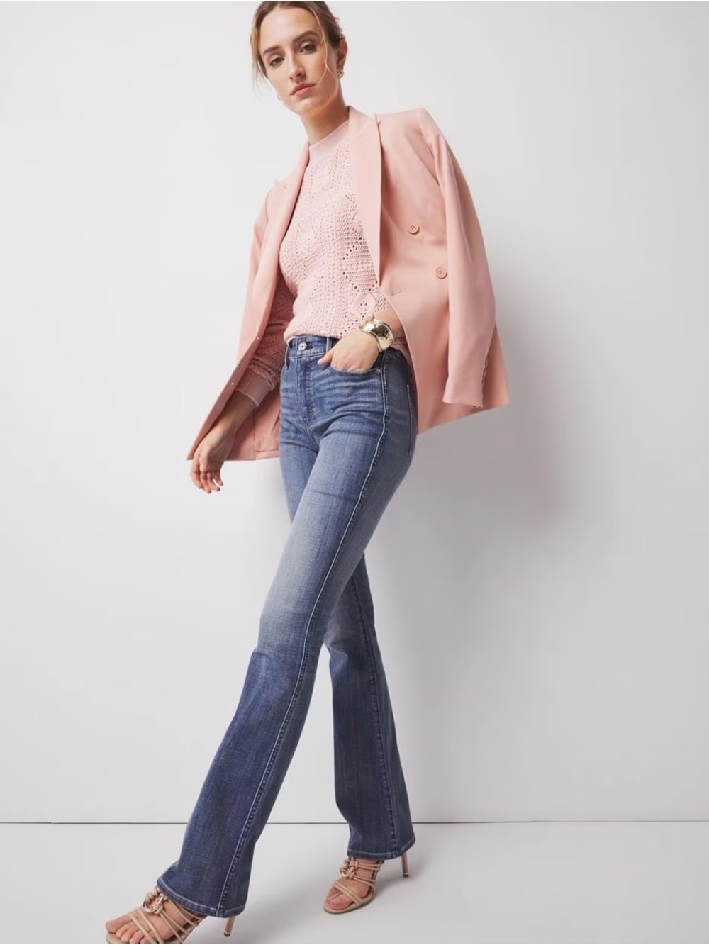 White House Black Market High-Rise Flare Jeans in Blue Wash